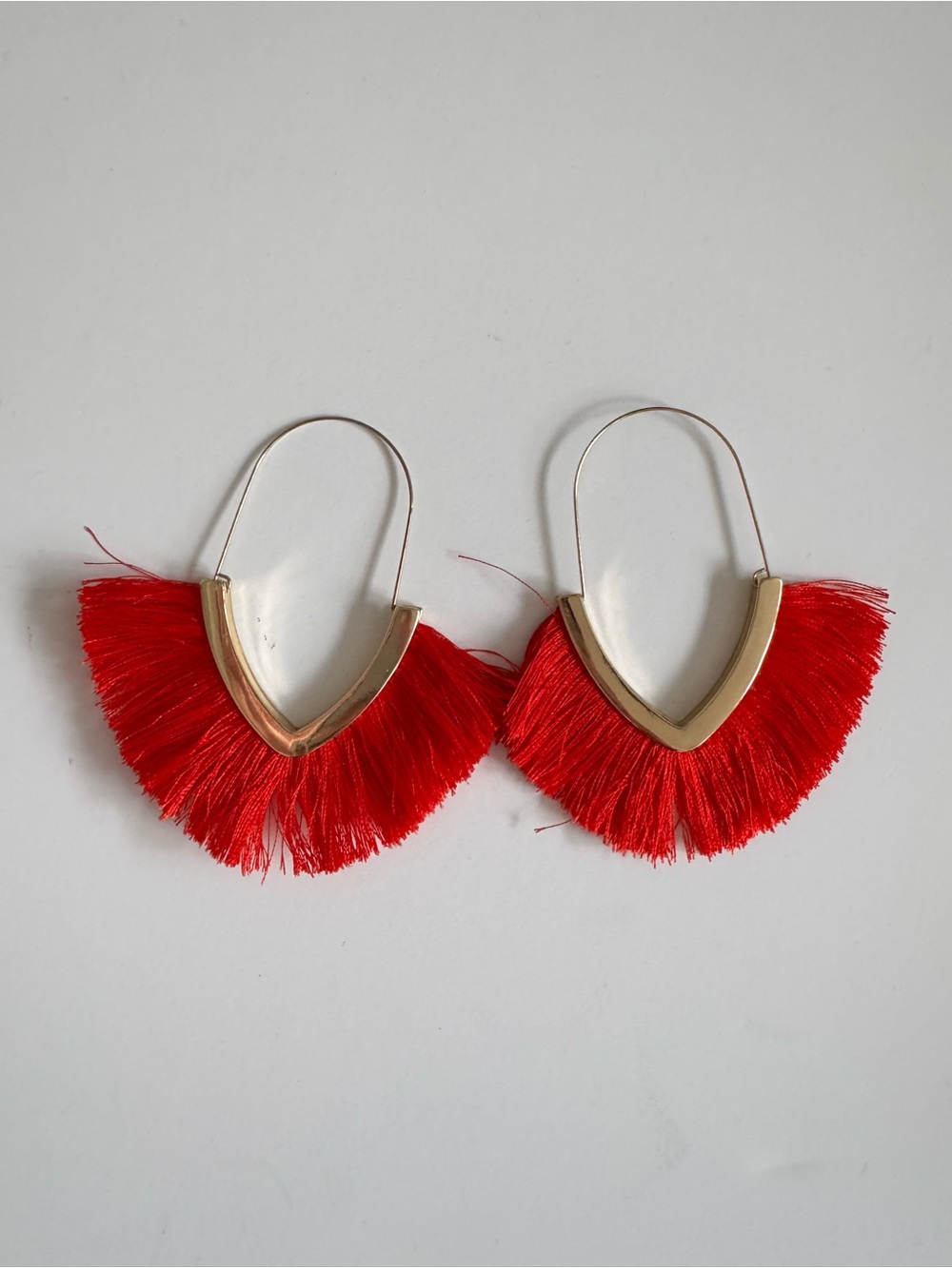 SHEIN Red Fringe Fan Hoop Earrings with Gold Accents